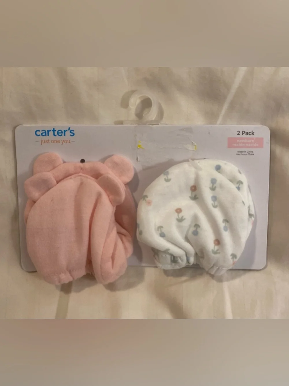 Carter's Baby 2-Pack Pink and White Floral Mittens